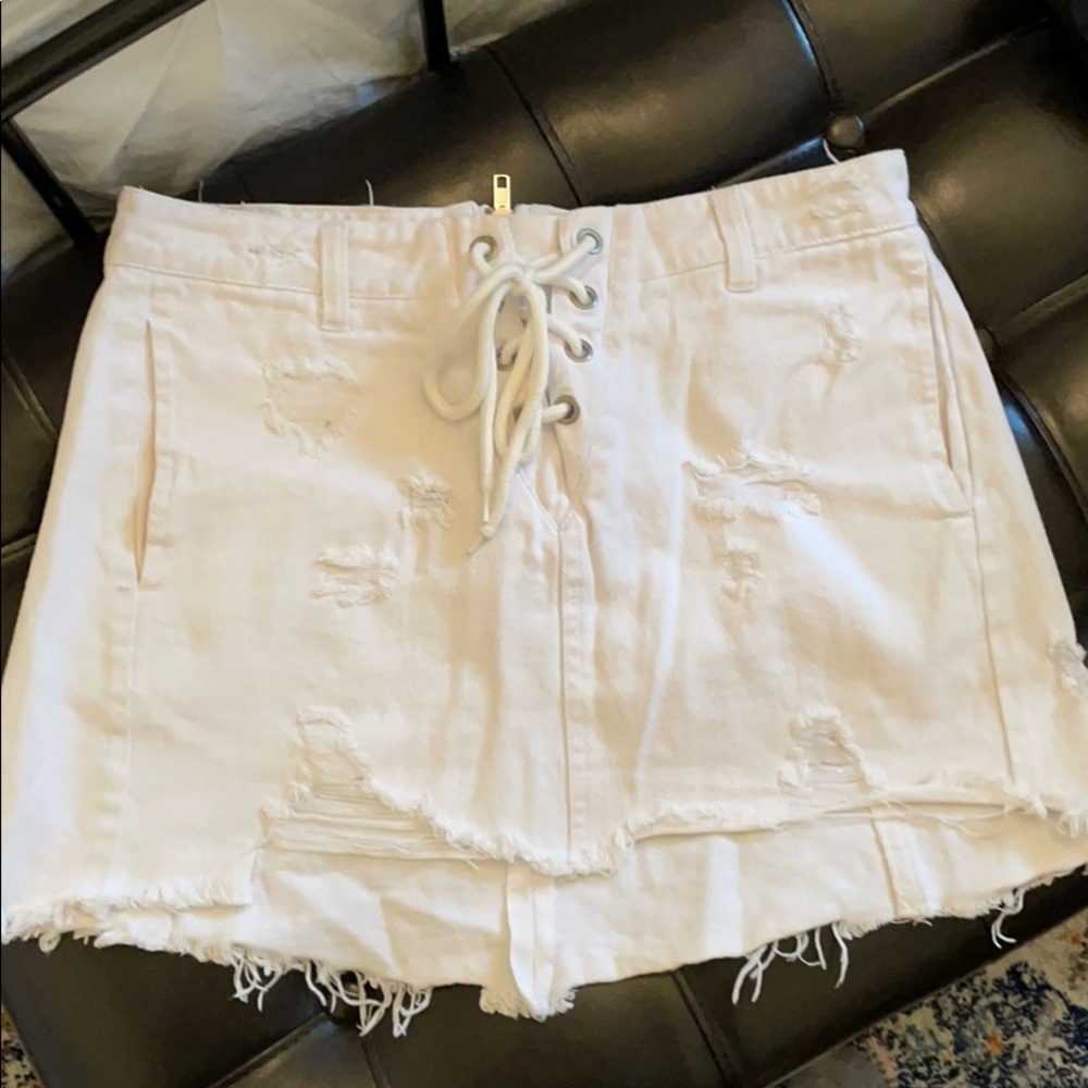 LF white lace up skirt